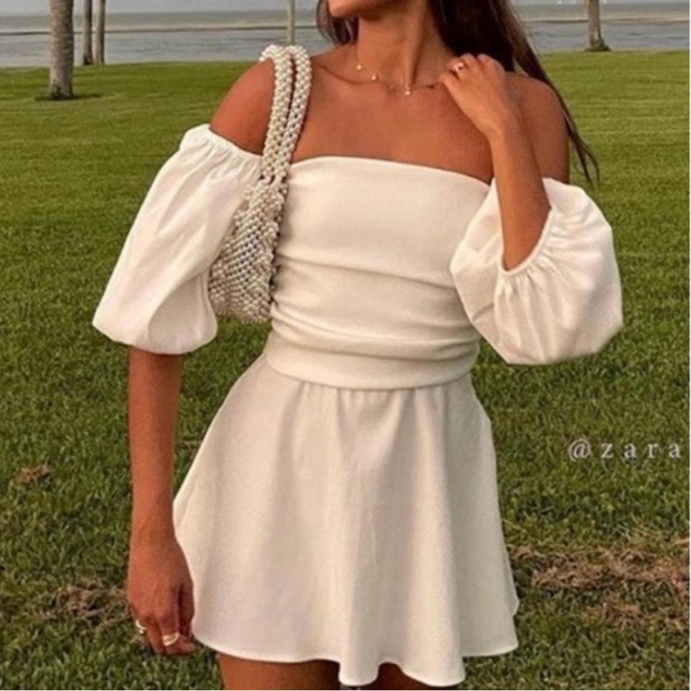 Zara white puff sleeve mini dress